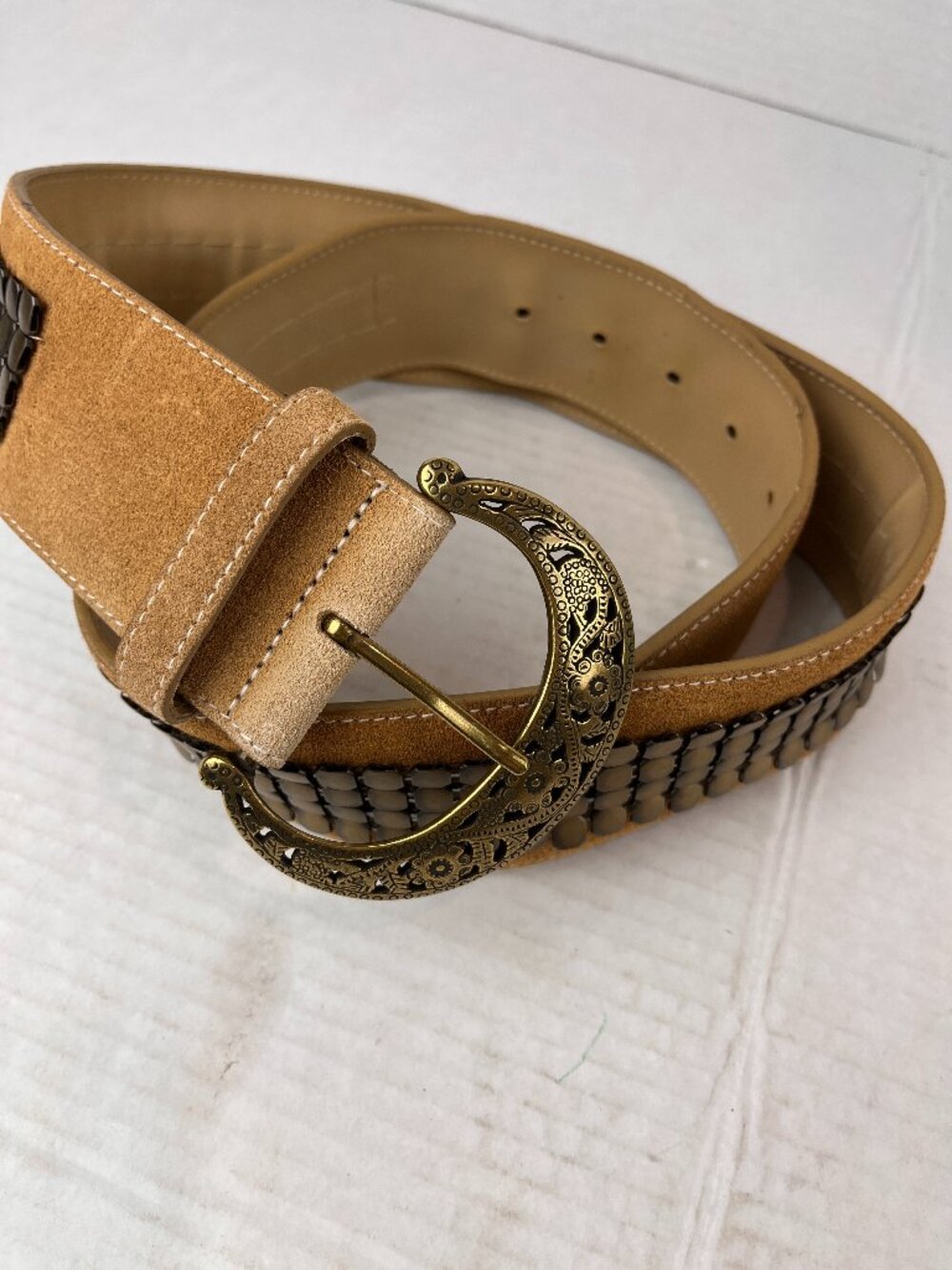 Women's Chico's Suede leather studded belt, 2.25" wide, Size M